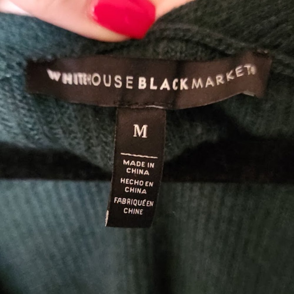 White House Black Market Dark Green V-Neck Ribbed Tunic Cashmere Sweater - Picture 4 of 6